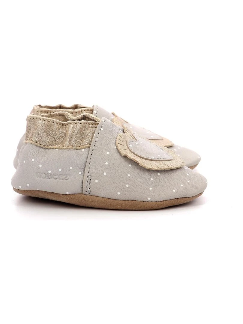 Chaussons Cuir Baby Tiny Heart Gris