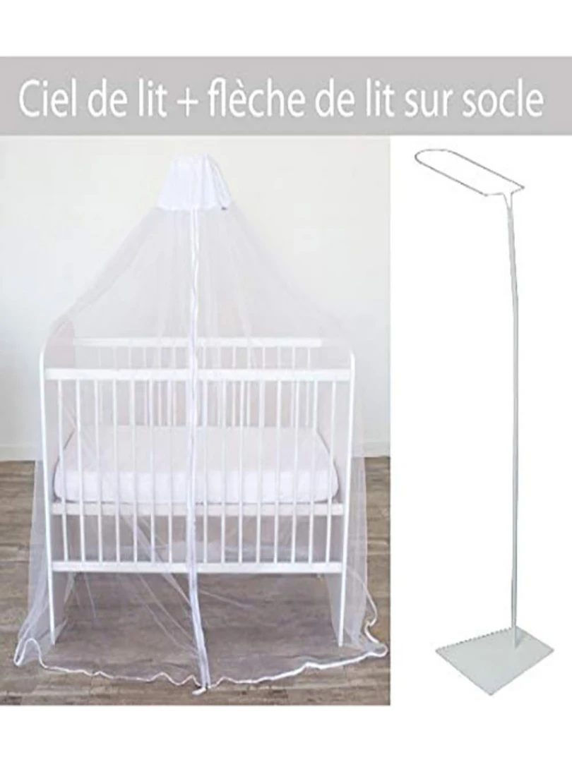 Ciel De Lit Moustiquaire + Flèche Sur Socle Pour Lit Blanc