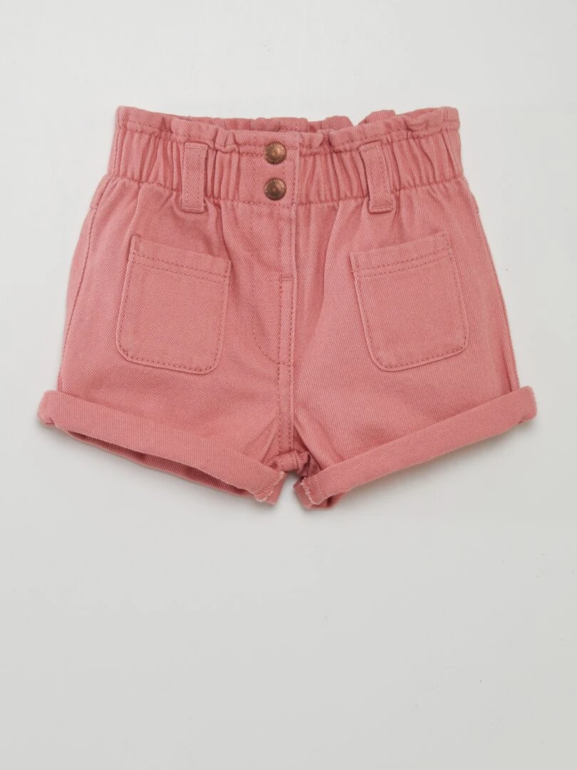 Short en denim effet smocké rose