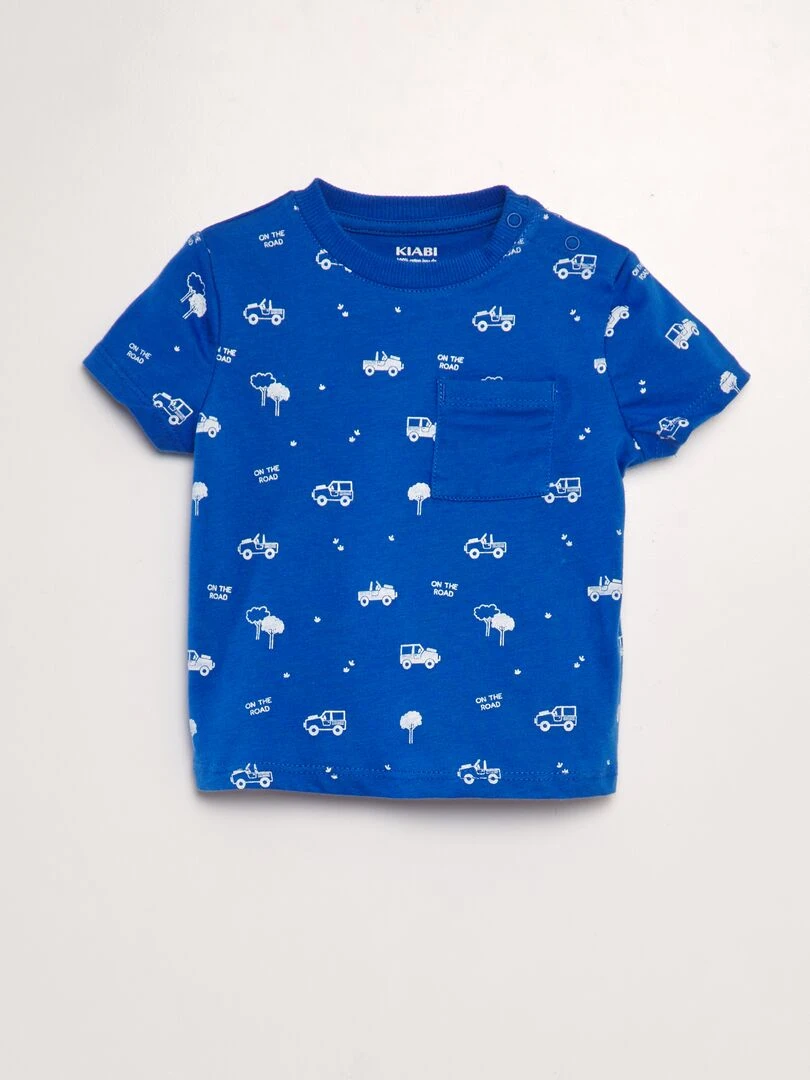 T shirt imprimé à poche Bleu car