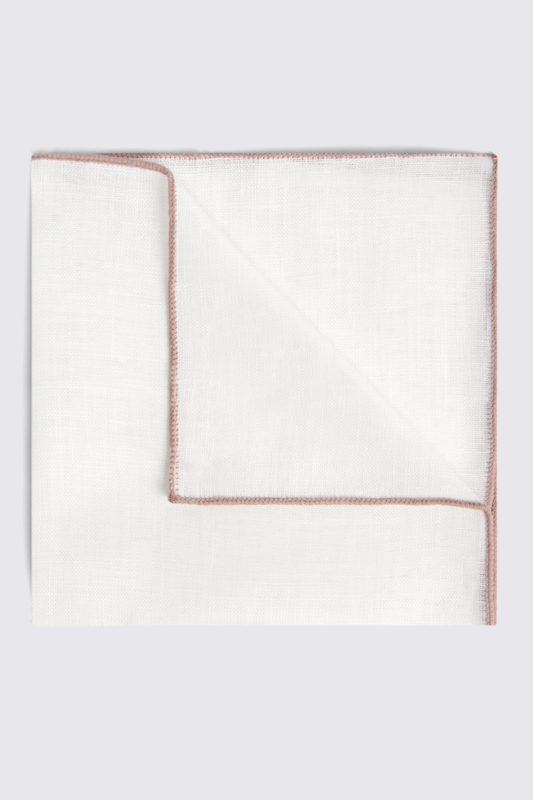 White Linen Pocket Square With Dusty Pink Border Buy Online at Moss