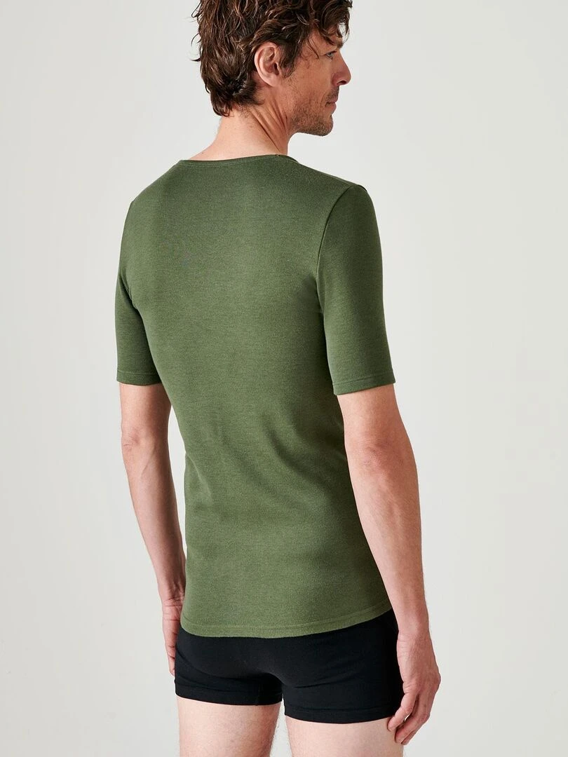 T shirt col V manches courtes maille classique Thermolactyl   Damart   Kaki