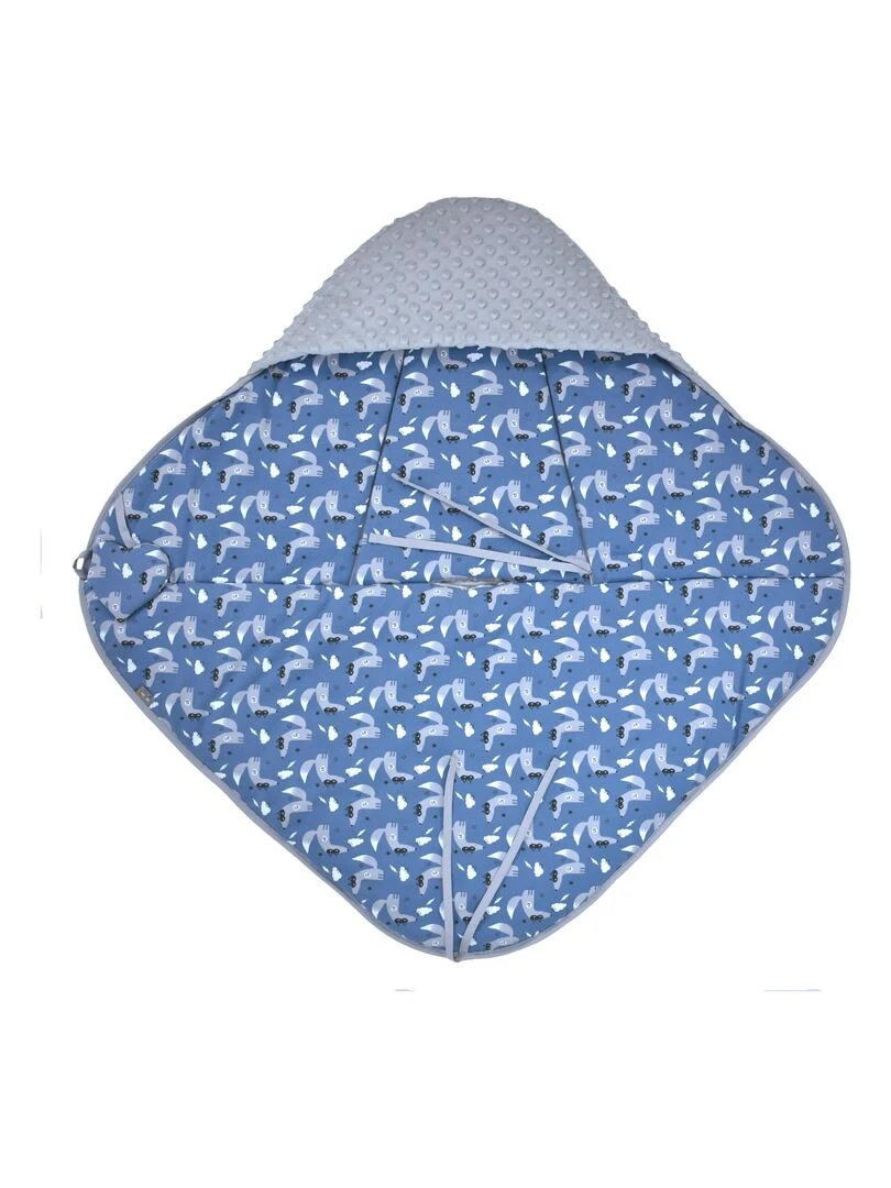 Couverture enveloppante réversible et multi usage  SUPER LOUP   Bleu