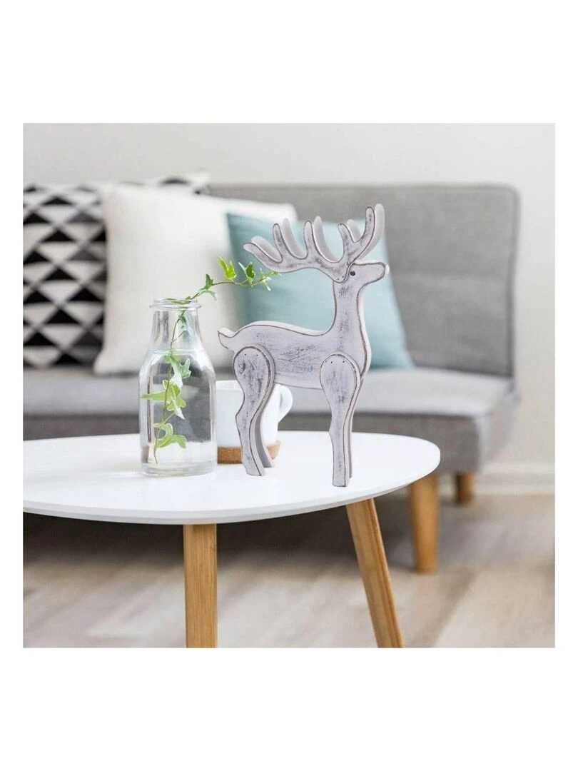 Renne en bois blanchi H31 Blanc