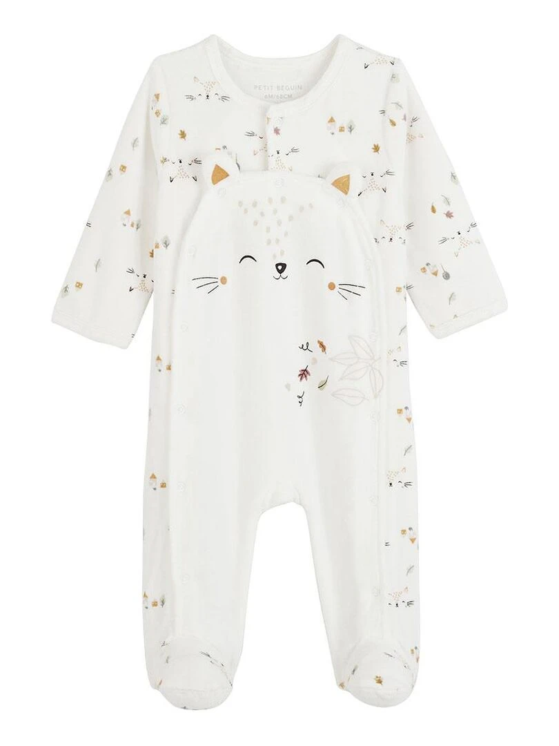 Pyjama bébé en velours ouverture pont Bisous Ecru