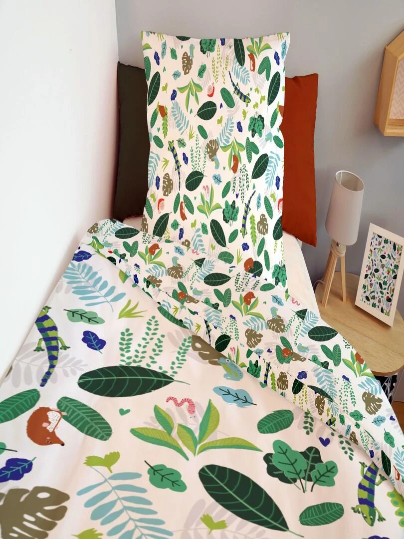 Housse de couette Catimini Forêt 140x200 cm et taie d'oreiller   100% Coton   Vert
