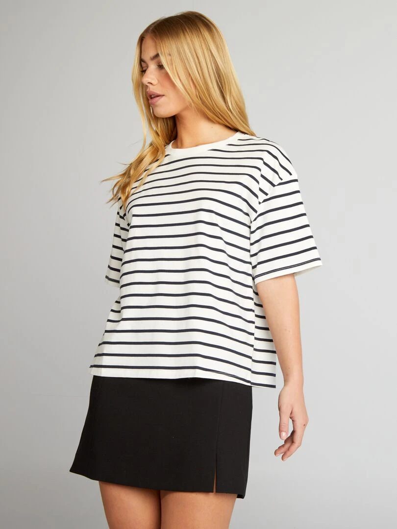 T shirt en maille jersey   Tough Cotton™   Noir/blanc