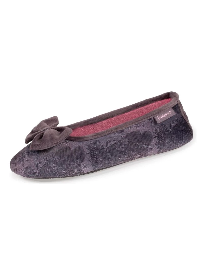 Chaussons Ballerines Femme Dentelle Gris