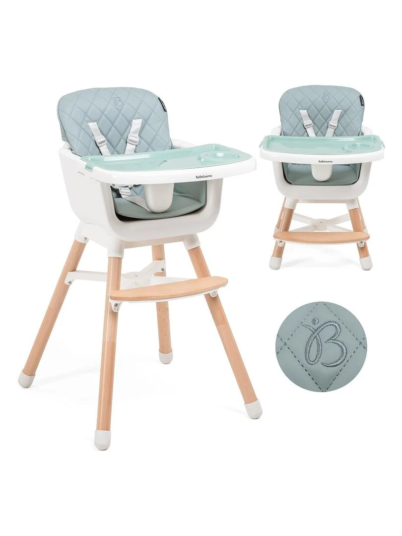 Bebelissimo Chaise haute 2 en 1 Evolutive Réglable bois de Hêtre PU cuir vert HA 032 Vert