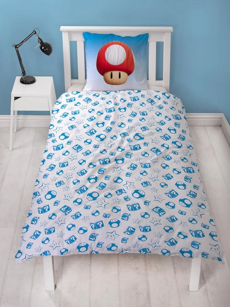 Parure de Lit Enfant Réversible Luigi et Toad   Bleu
