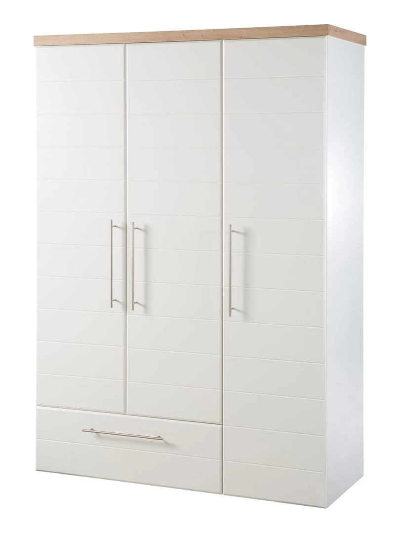 ROBA Armoire "Nele" 3 portes – avec fraisages horizontaux modernes – chêne artisanal / blanc Blanc