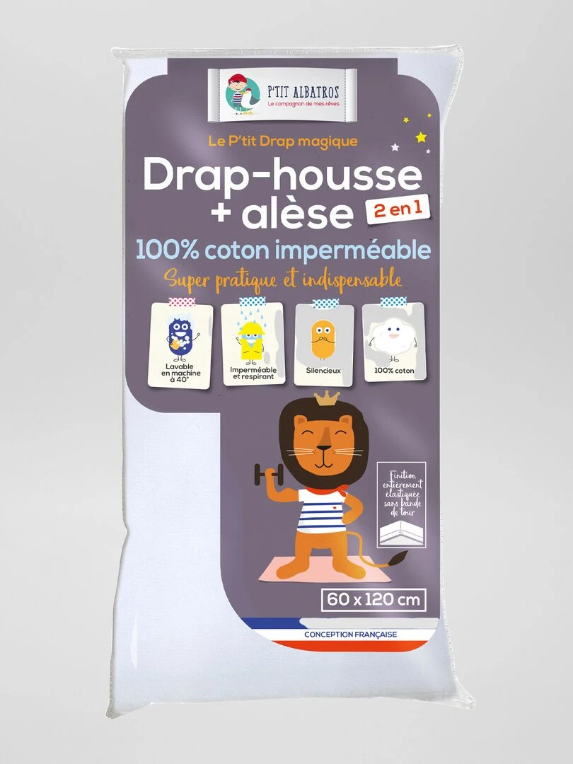 Drap housse + alèse 2 en 1 'P'tit Albatros' blanc