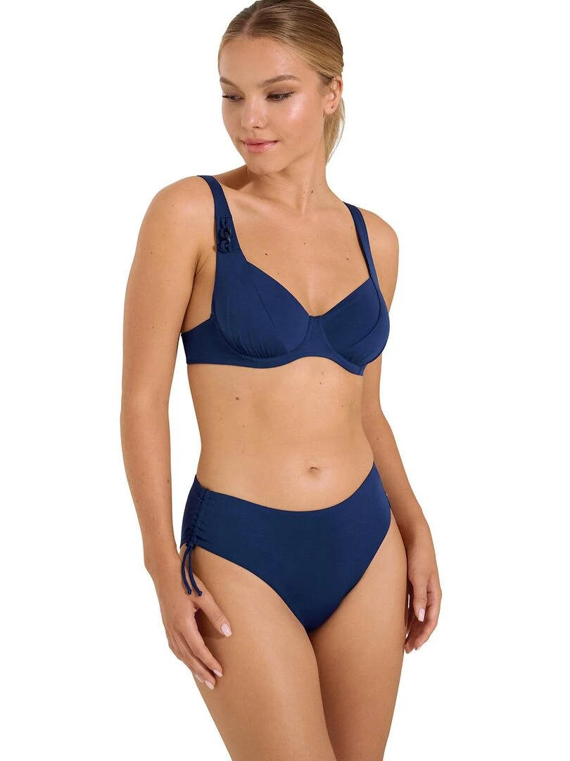Bas maillot slip de bain taille haute côtés réglables Palma   Bleu marine