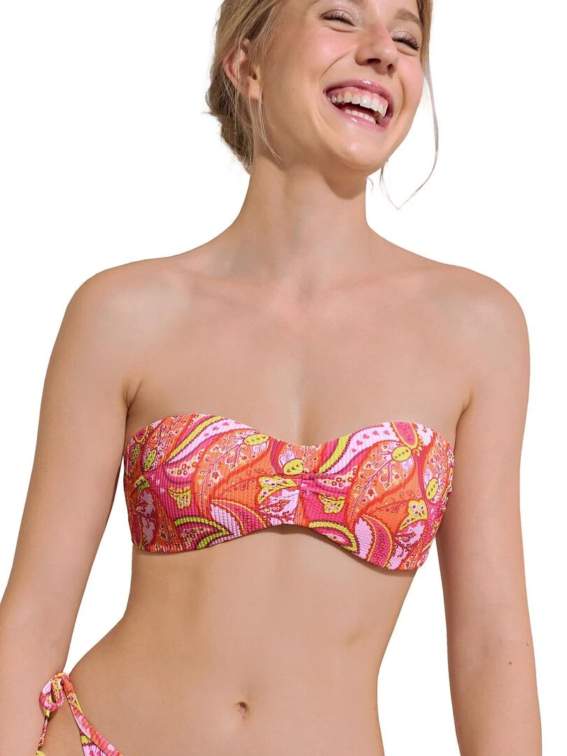 Haut maillot de bain bandeau préformé sans armatures Kavala Orange corail