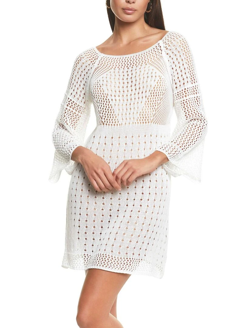Robe de plage manches trois quarts crochet Ecru