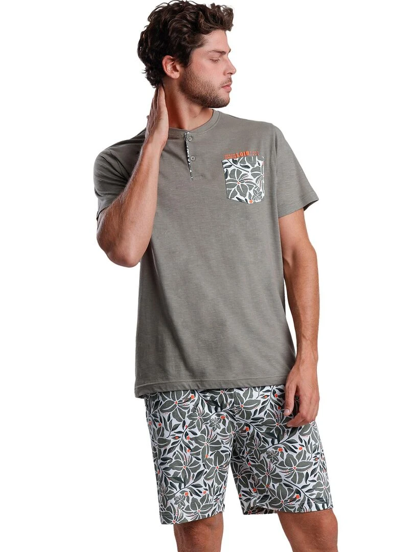 Pyjama short t shirt Plants Lois   Kaki