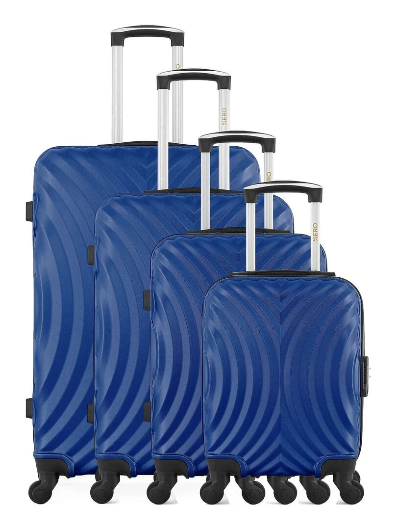 Lot de 4 Valises Rigides Grand Format Taille Moyenne Cabine et Cabine XXS LAGOS M Bleu marine