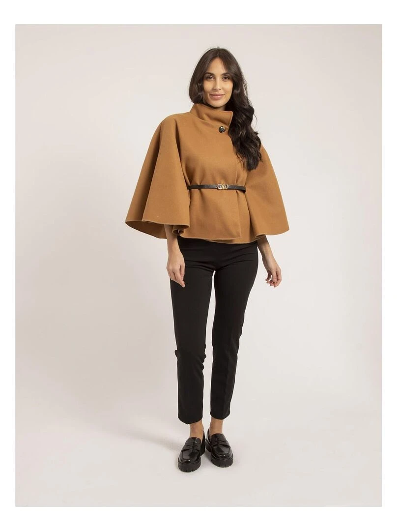 Cape courte et ceinture UMILIA   Marron caramel