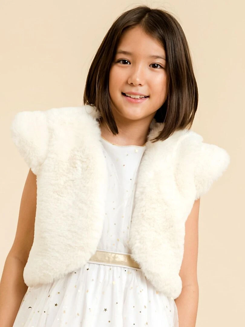 Veste Boléro Cérémonie Fille Fausse Fourrure Beige PELUCHE 'LA FAUTE A VOLTAIRE' Blanc cassé