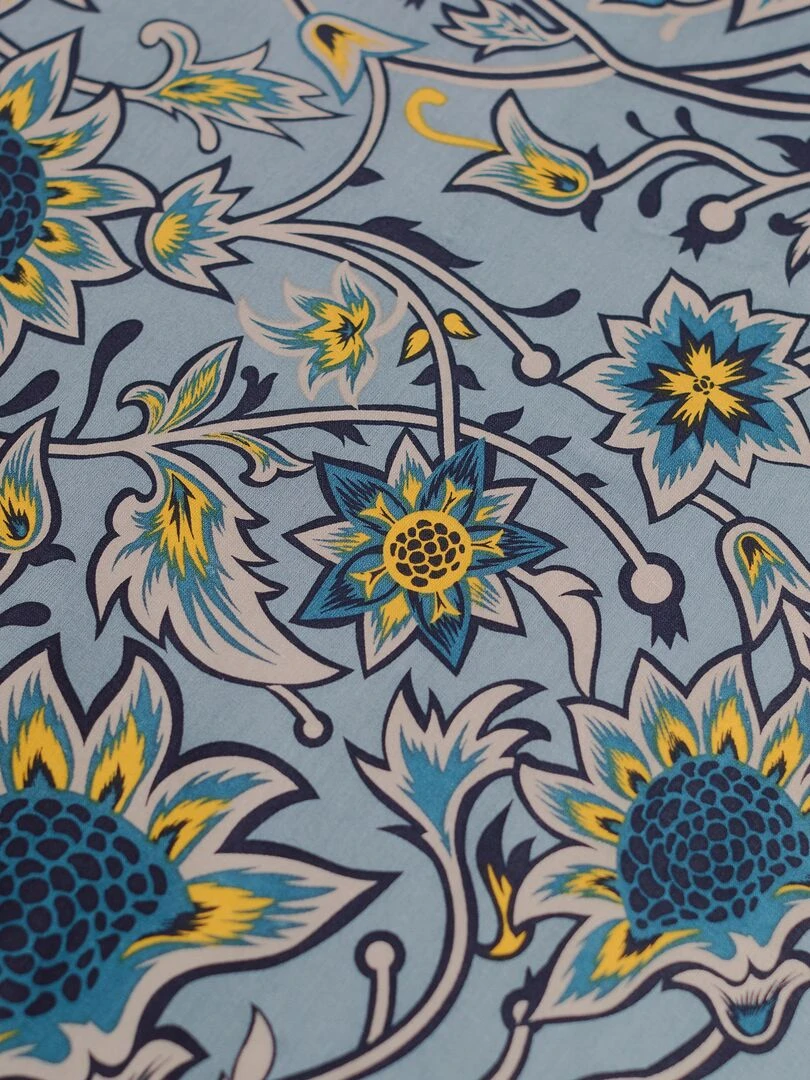 Parure de lit 'fleurie'   2 personnes   Bleu canard