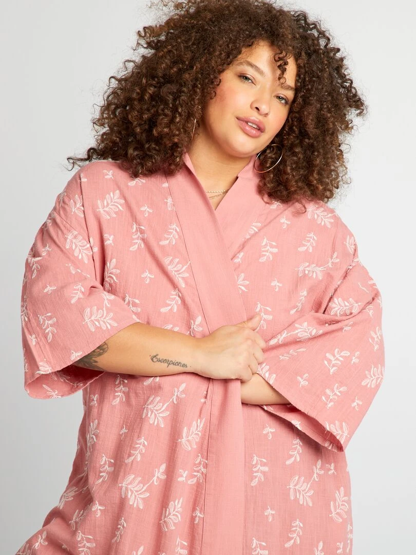 Veste type kimono avec broderie Rose