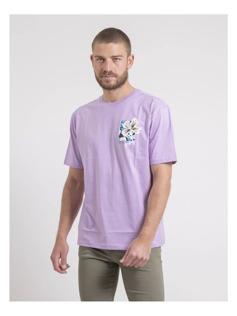 T shirt col rond oversize pur coton NOFENIX Violet