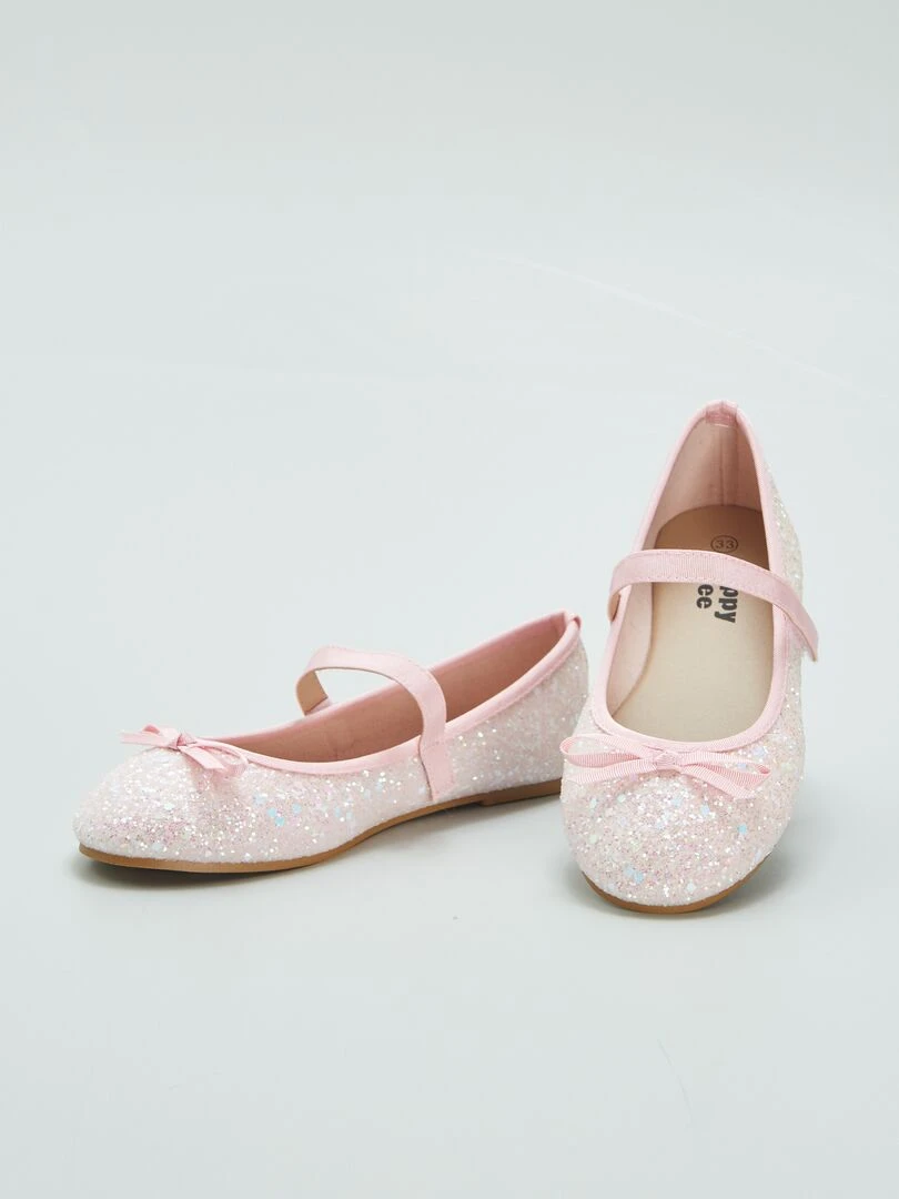 Ballerines pailletées à mini talonette   Rose
