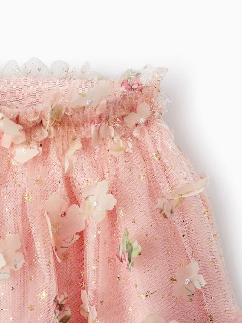 Jupe en Tulle avec Fleurs pour Fille CÉRÉMONIE Rose