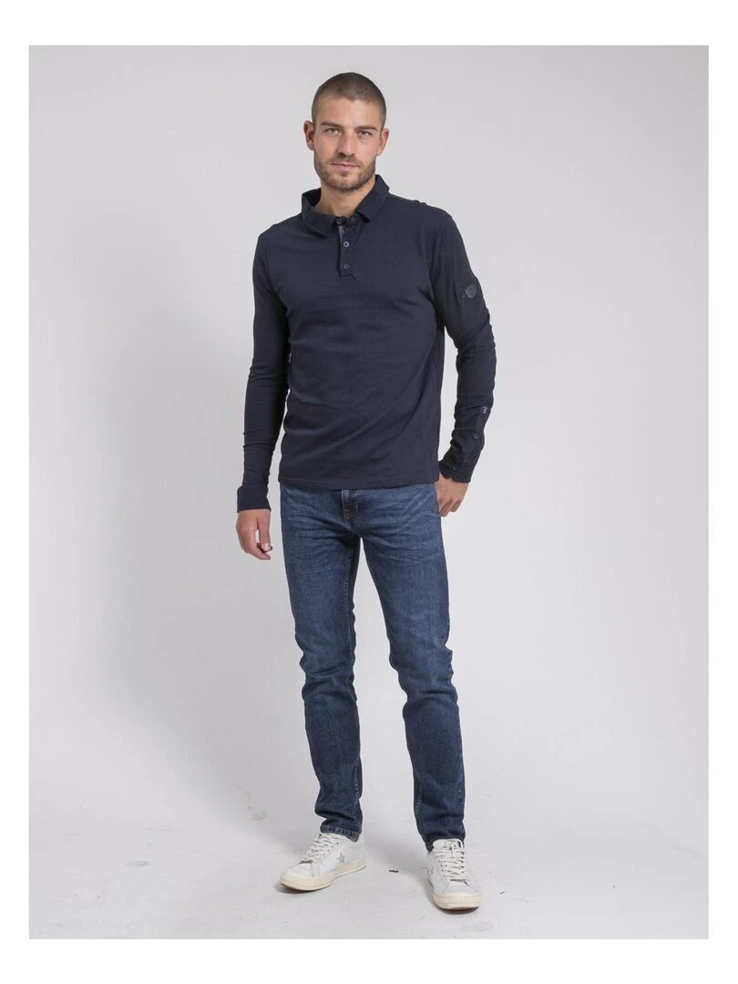 Polo manches longues pur coton PILKA   Bleu marine