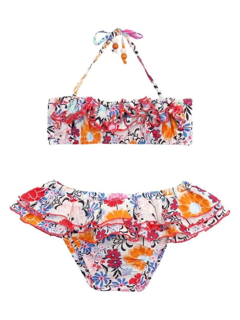 Maillot de Bain 2 Pièces Fille  Fleurs Multicoles  SWAN   'LA FAUTE A VOLTAIRE'   Rose