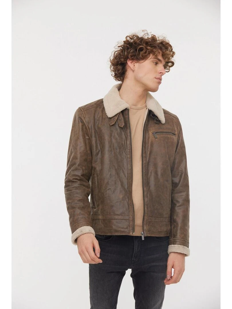 Lee Cooper Blouson cuir YAO Marron foncé