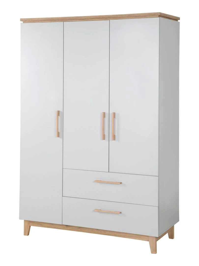 ROBA Armoire "Caro" 3 portes et 2 tiroirs à fermeture progressive Gris clair