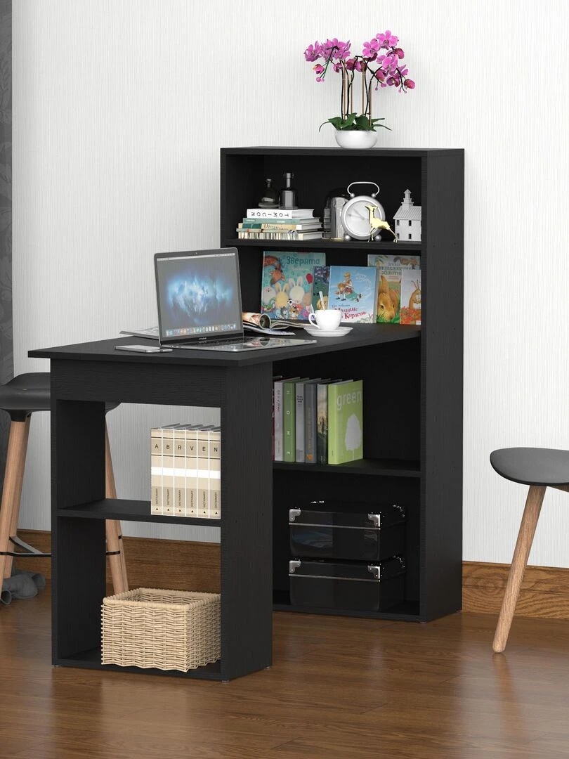 Bureau informatique + bibliothèque 120L x 55l x 120H cm Noir