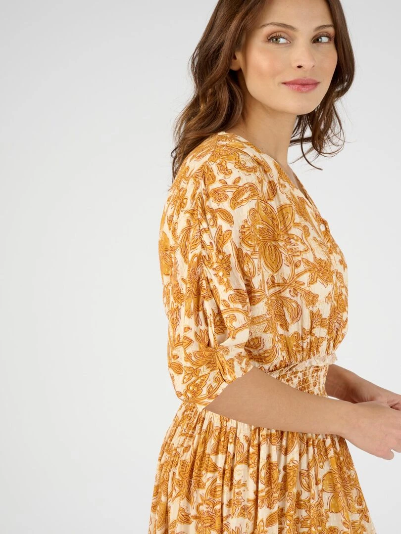 Robe longue à smocks   Damart   Jaune