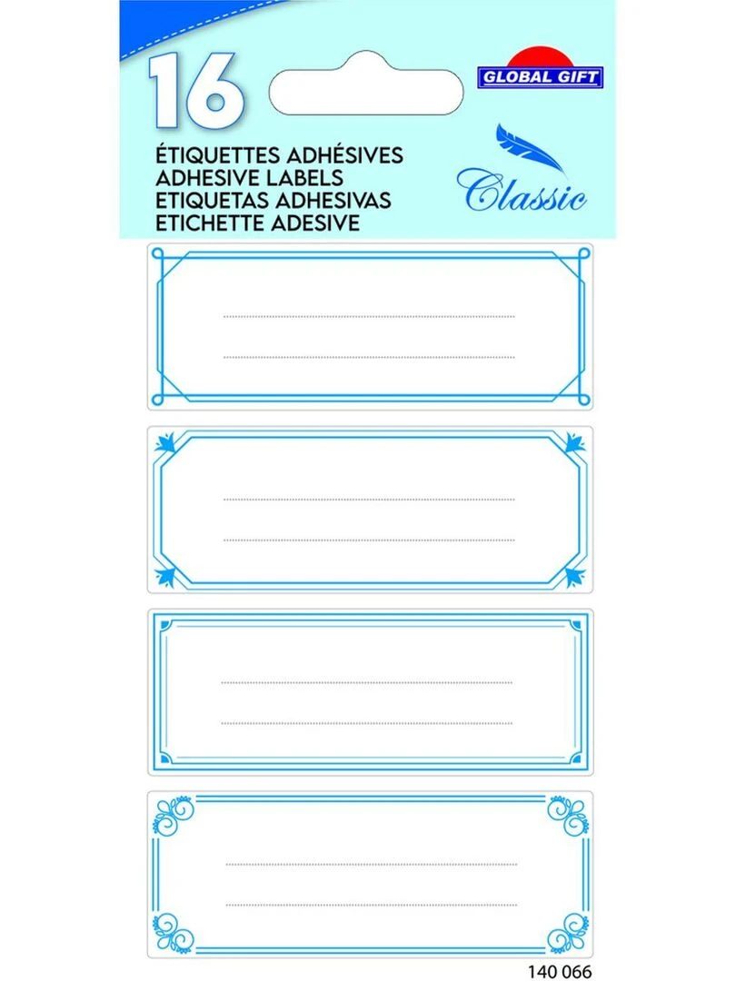 16 étiquettes adhésives scolaires Filigrane Bleu N/A
