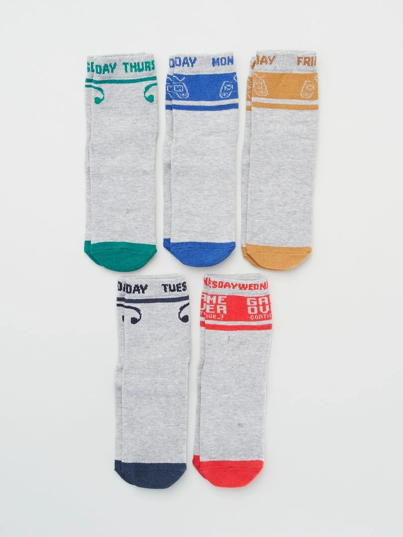 Lot 5 paires de chaussettes 'semainier' Gris/couleur