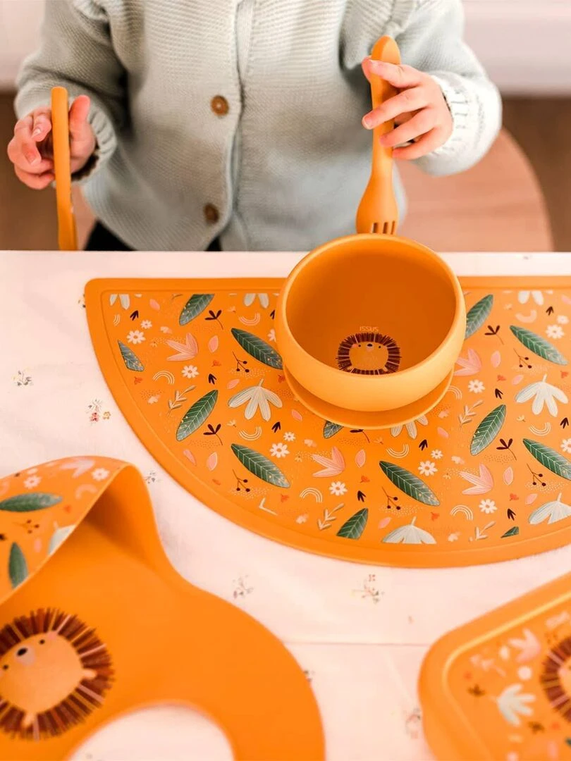 Assiette compartimentée en silicone avec ventouse  Animaux   Vert forêt