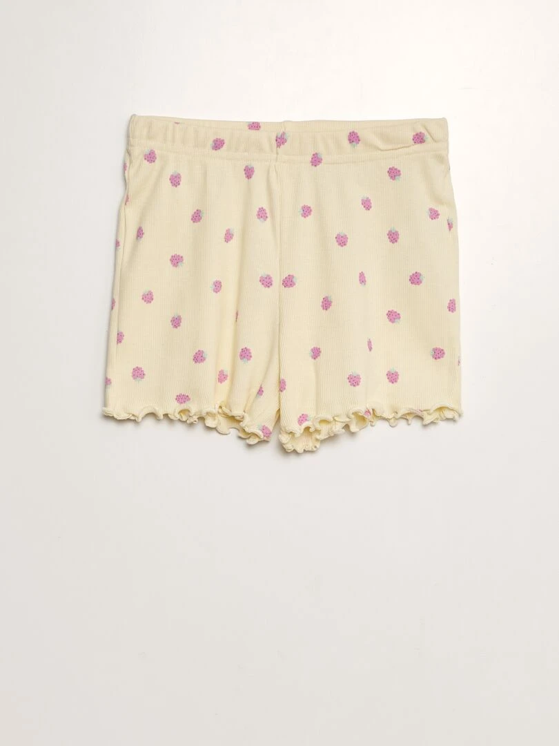 Ensemble pyjama côtelé et imprimé   2 pièces   Jaune