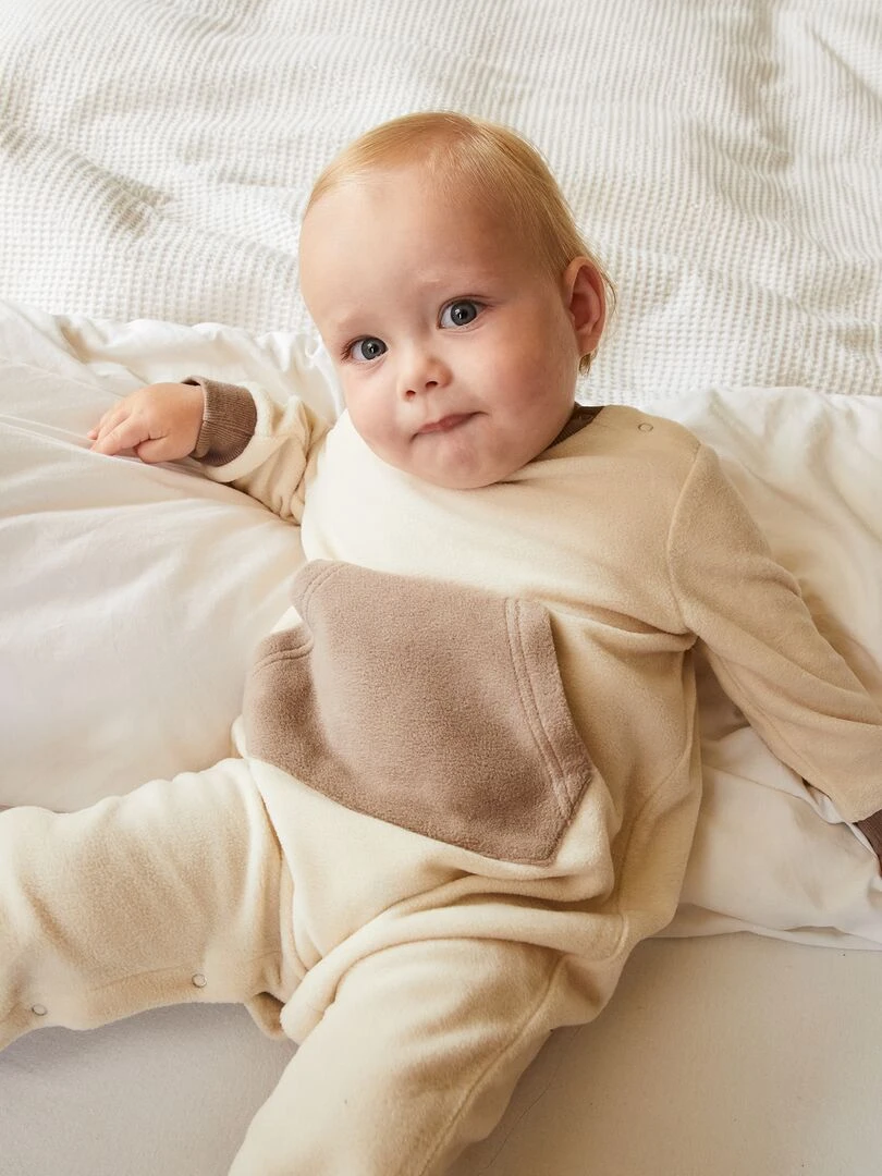 Pyjama bicolore en polaire avec poche kangourou Beige/gris