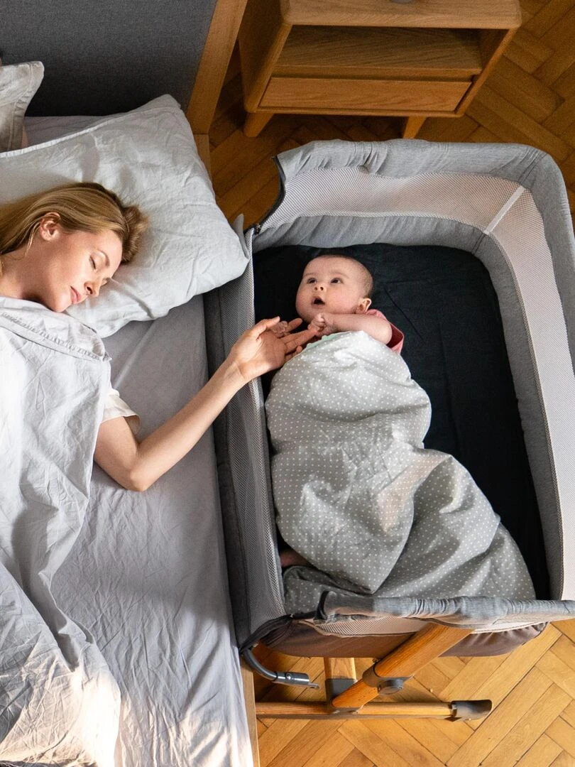 LIONELO Leonie Lit évolutif cododo avec matelas 0 9 kg Hauteur et inclinaison réglables Gris Marron Blanc