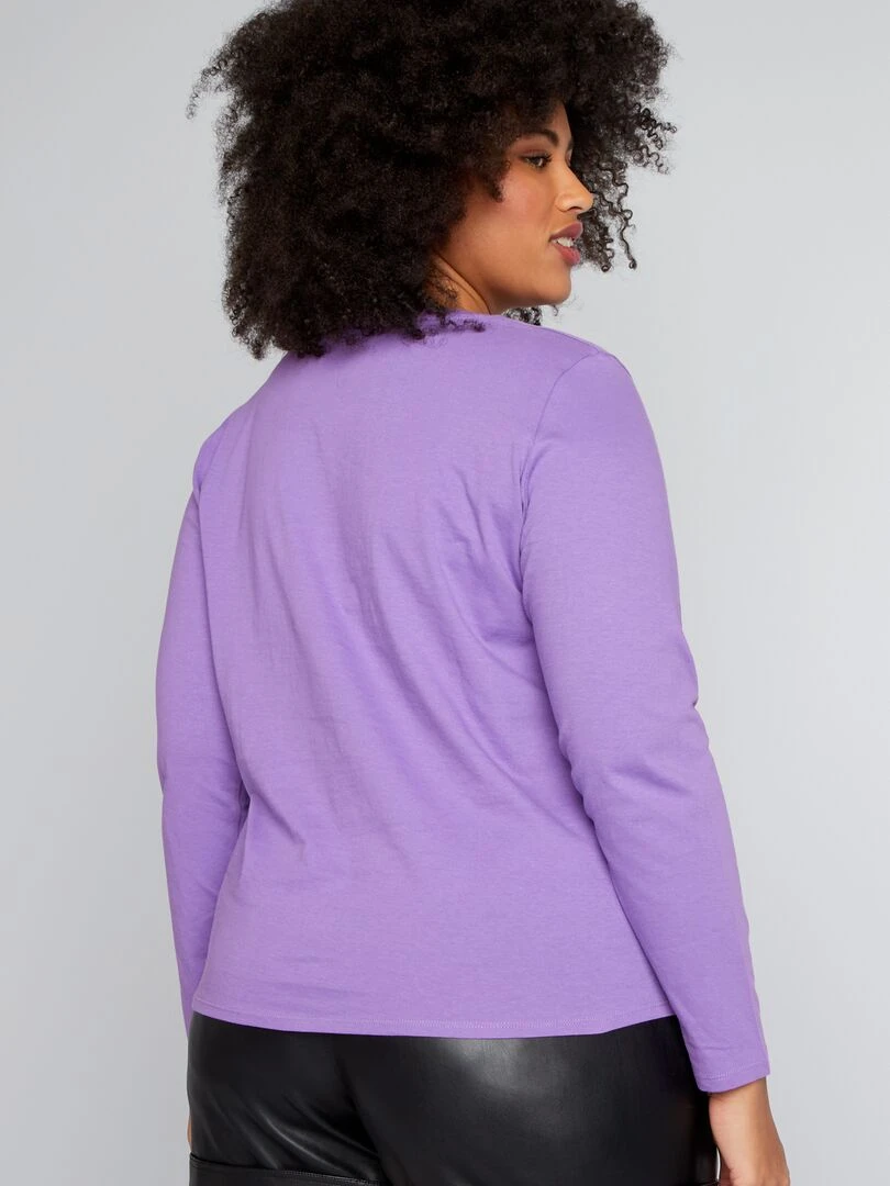 Tee shirt basique manches longues et col V   Violet