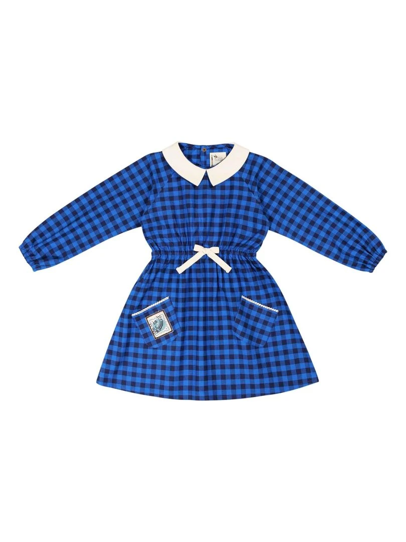 Robe Col Claudine Fille  Carrx Vichy  Roi   'LA FAUTE A VOLTAIRE'   Bleu Bleu marine