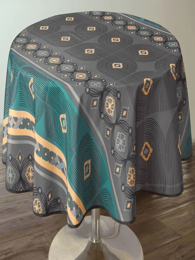 Nappe Anti taches Valparaiso bleu   Ovale 150 x 240 cm   Gris Bleu Noir