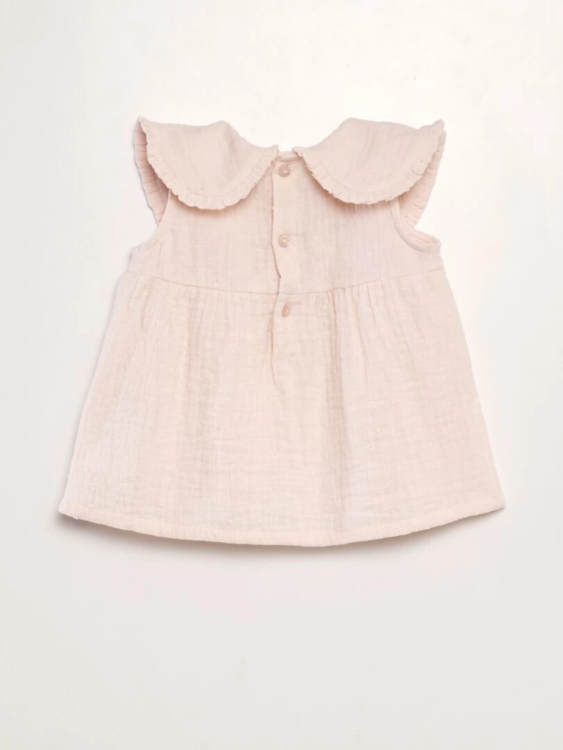 Blouse en gaze de coton avec plumetis Rose