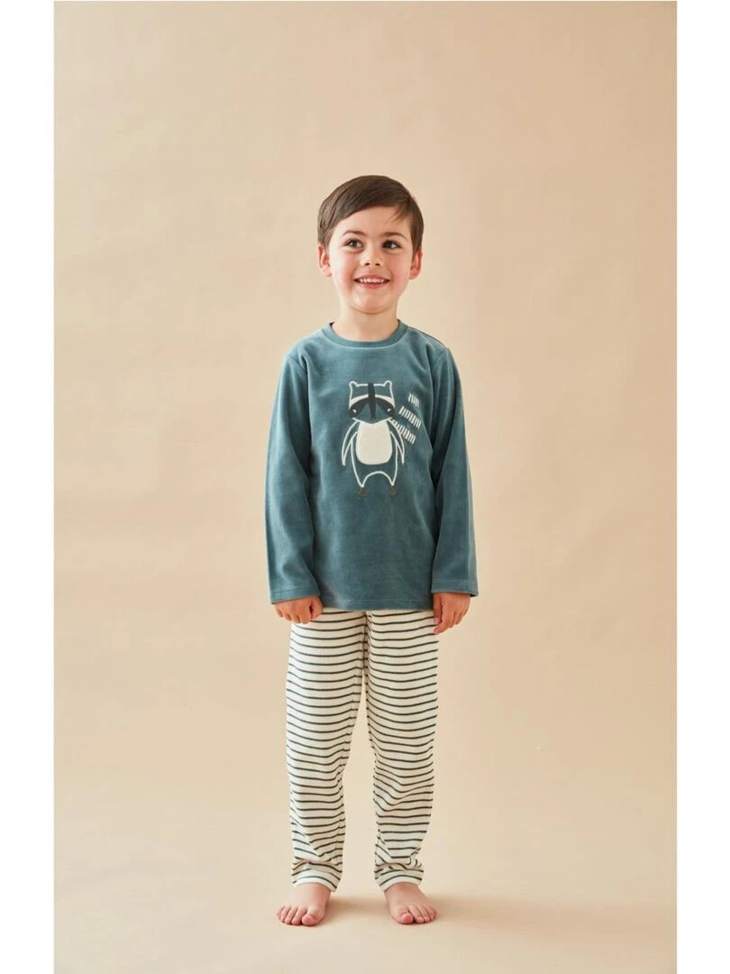 Pyjama 2 pièces raton laveur en velours  forêt/beige clair   Noukie's   Vert