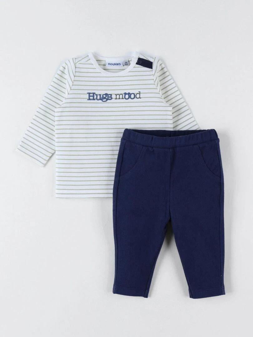 Set t shirt rayé + pantalon denim  écru/bleu/vert   Noukie's   Bleu