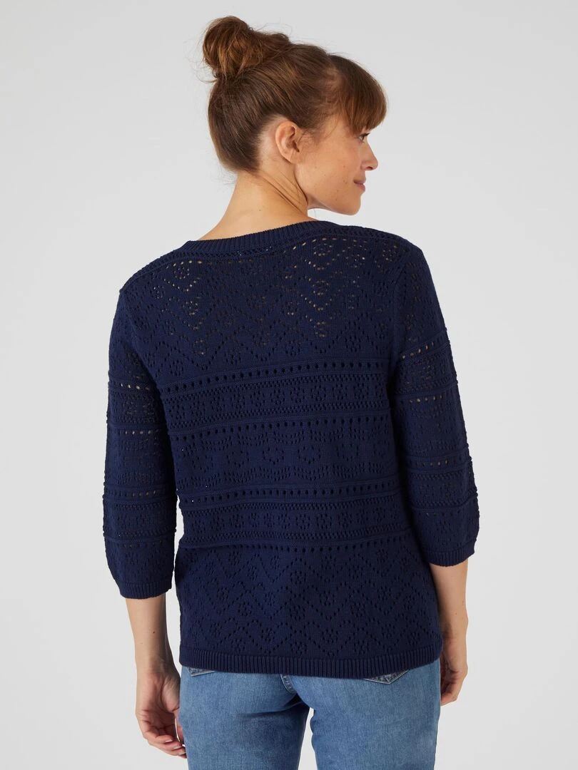 Gilet maille ajourée manches 3/4   Damart   Bleu marine