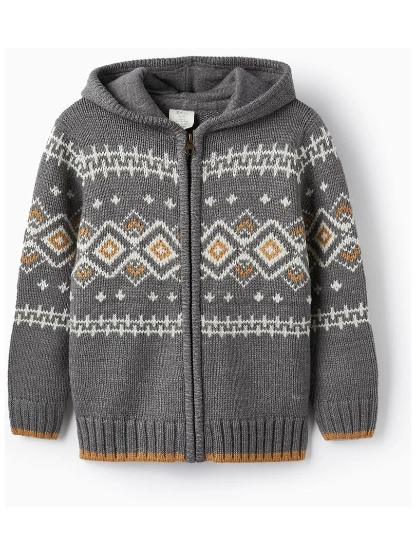 Manteau à Capuche en Maille Jacquard pour Garçon NOËL Gris foncé