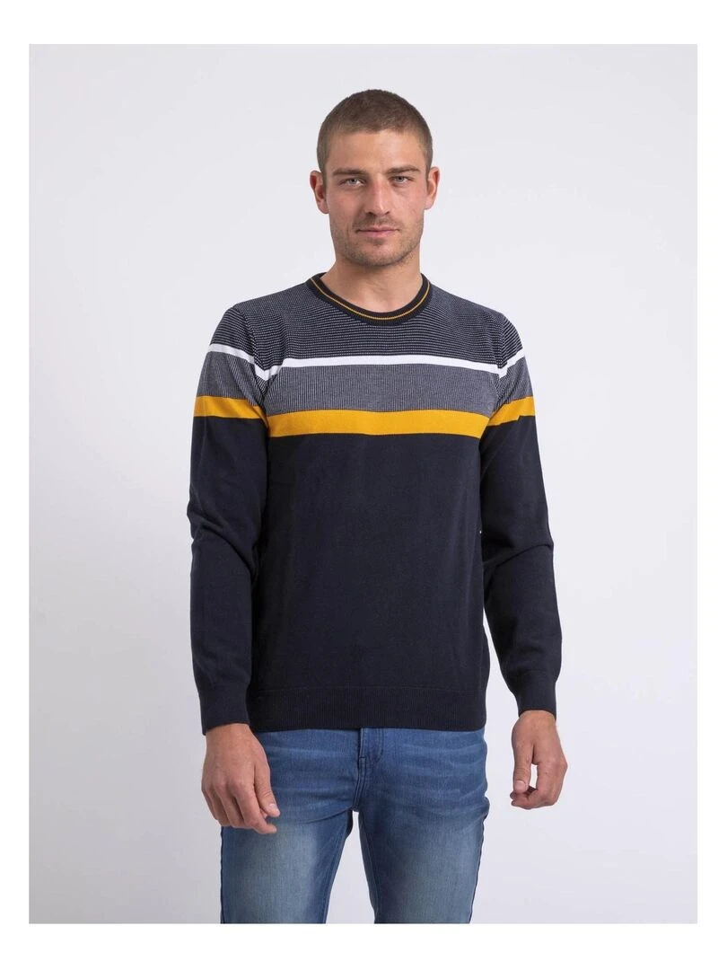 Pull fin col rond coton ARLO Bleu marine