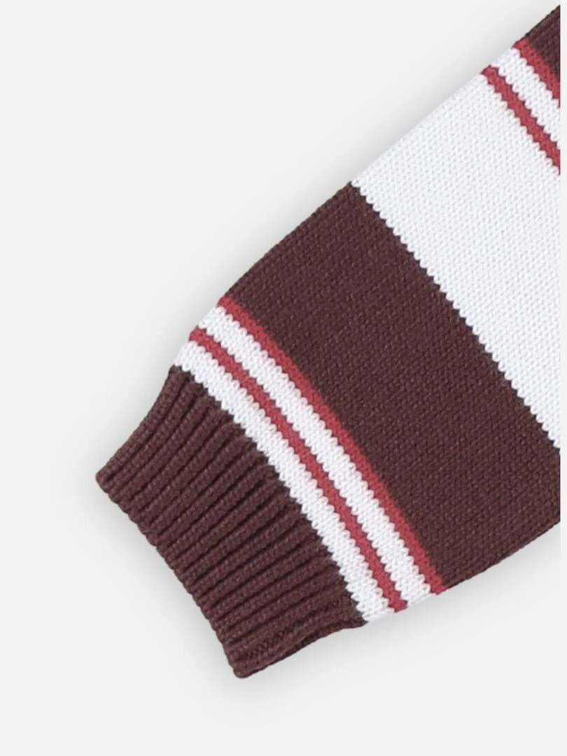 Pull tricot rayé  brun chocolat/rouge   Noukie's   Beige